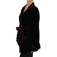 Dolce & Gabbana Elegant Black Silk-Blend Jacket with Waist Belt