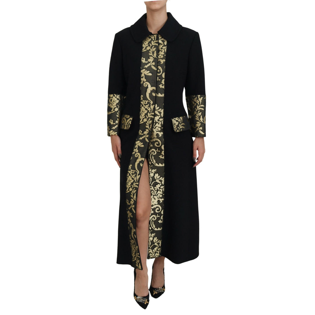 Dolce & Gabbana Elegant Gold Black Jacquard Trench Coat