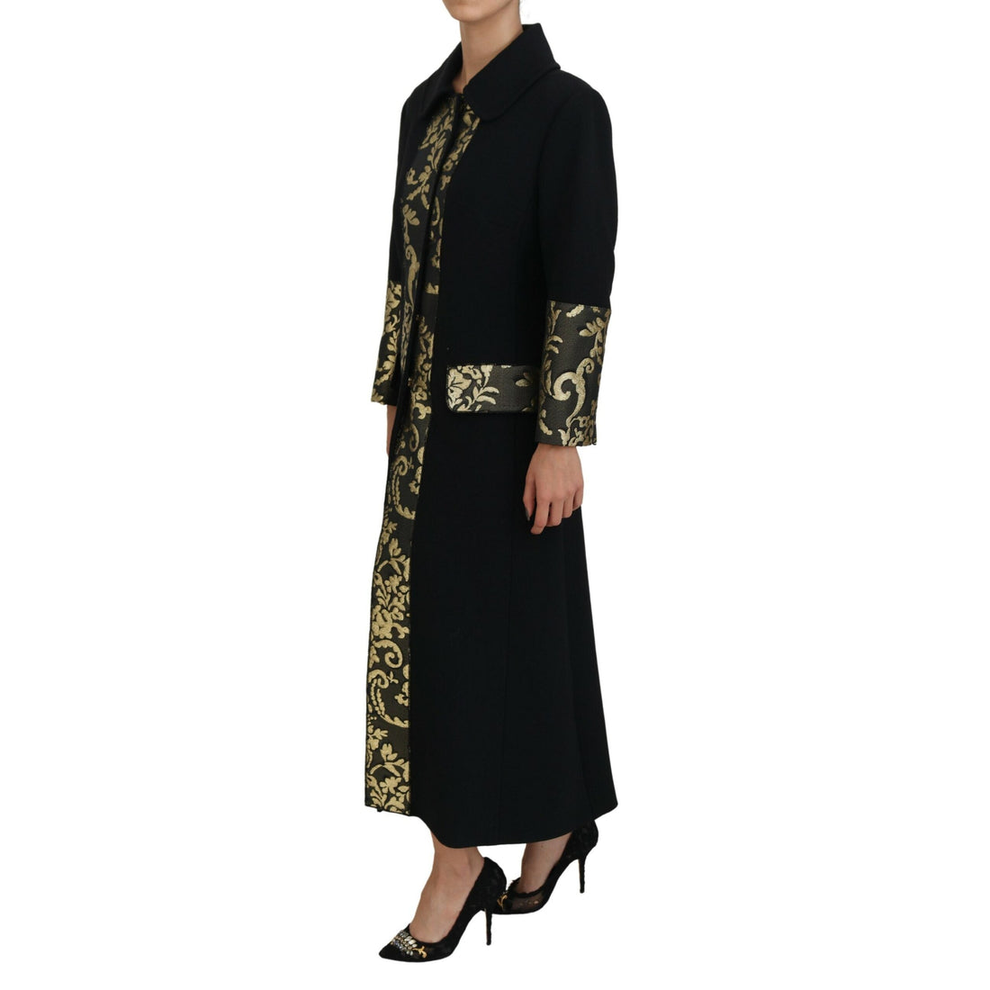 Dolce & Gabbana Elegant Gold Black Jacquard Trench Coat