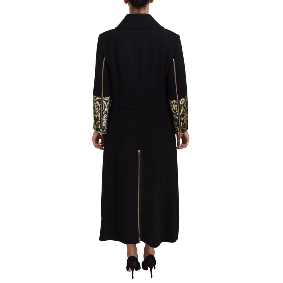 Dolce & Gabbana Elegant Gold Black Jacquard Trench Coat