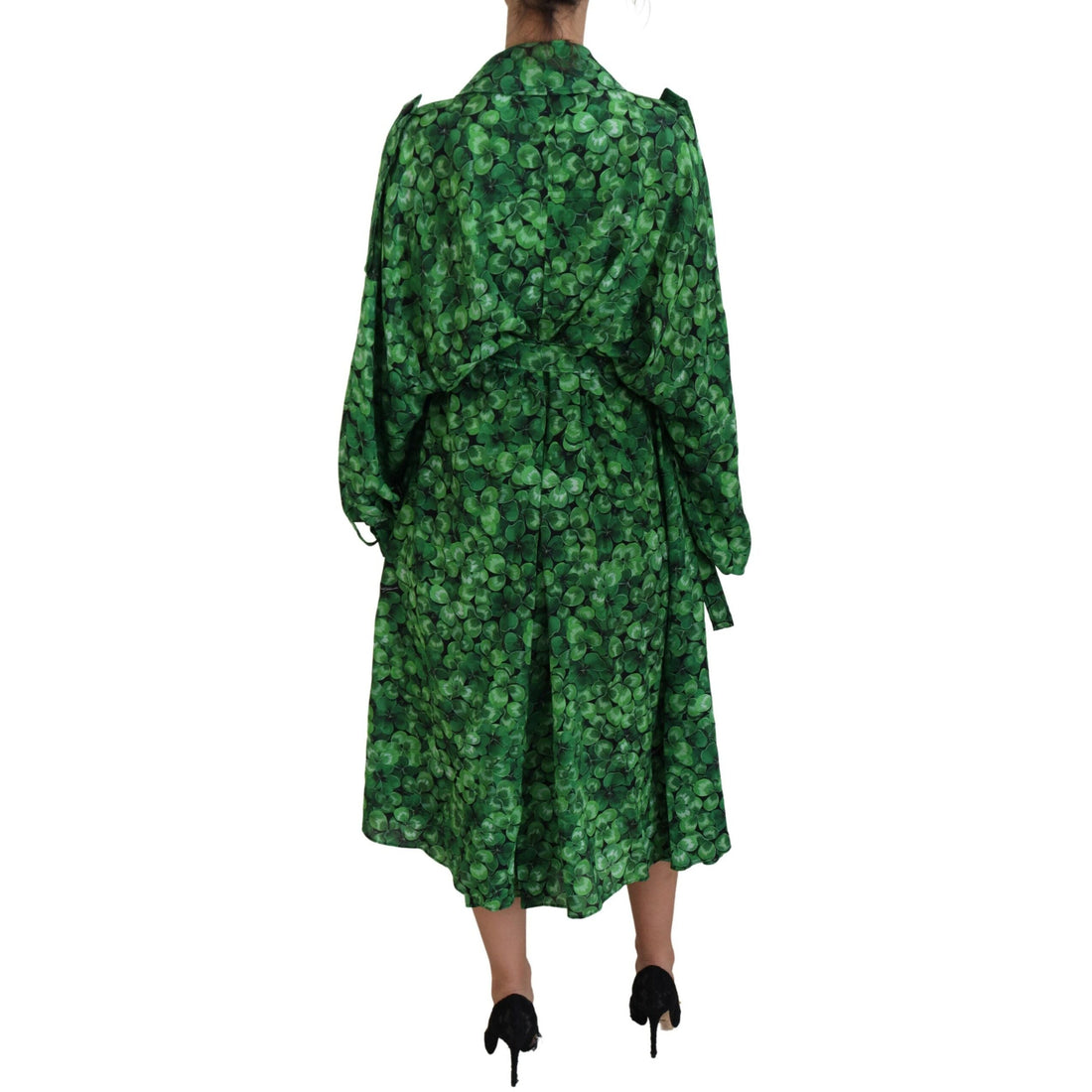 Dolce & Gabbana Silk Green Leaves Print Trench Jacket