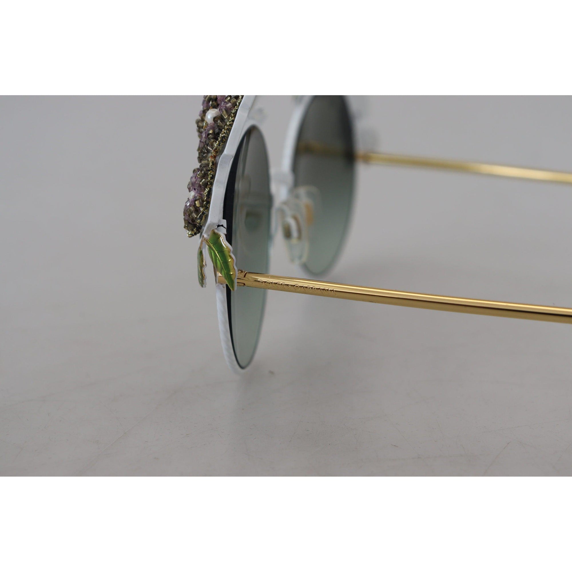 Dolce &amp; Gabbana Elegant Floral Embellished Gold Sunglasses