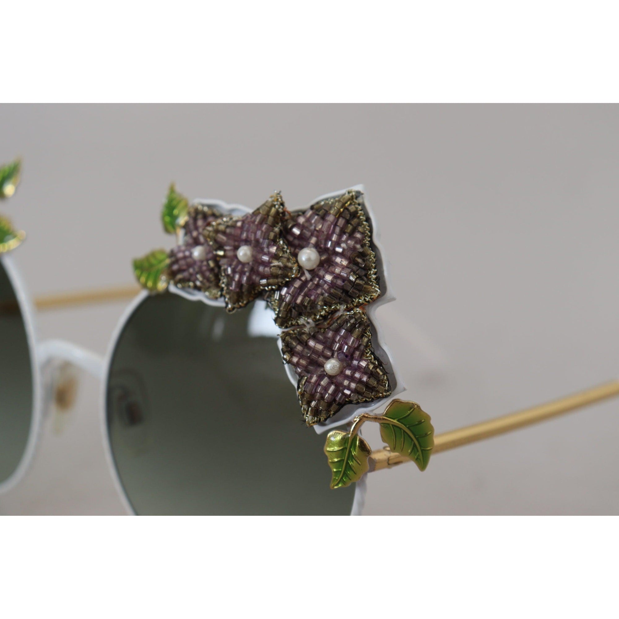 Dolce &amp; Gabbana Elegant Floral Embellished Gold Sunglasses