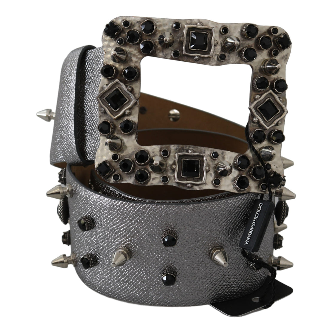 Dolce & Gabbana Stunning Silver Leather Crystal-Studded Belt