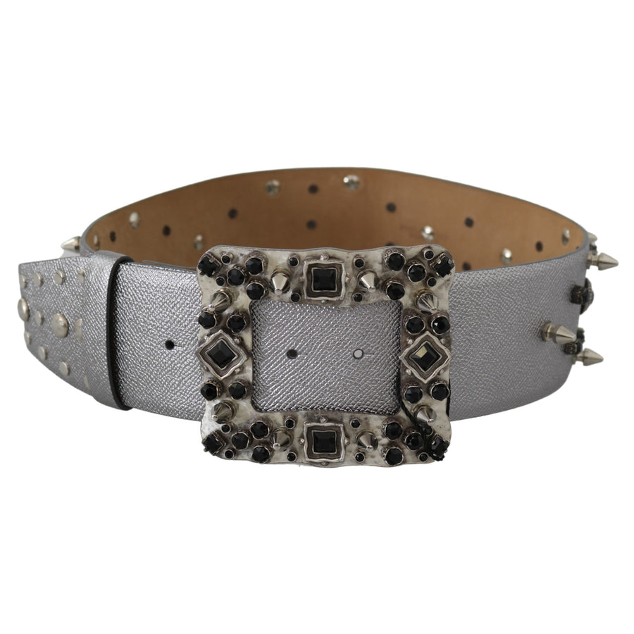 Dolce & Gabbana Stunning Silver Leather Crystal-Studded Belt