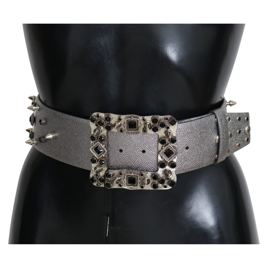 Dolce & Gabbana Stunning Silver Leather Crystal-Studded Belt