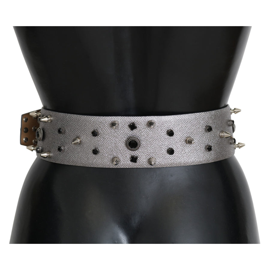 Dolce & Gabbana Stunning Silver Leather Crystal-Studded Belt