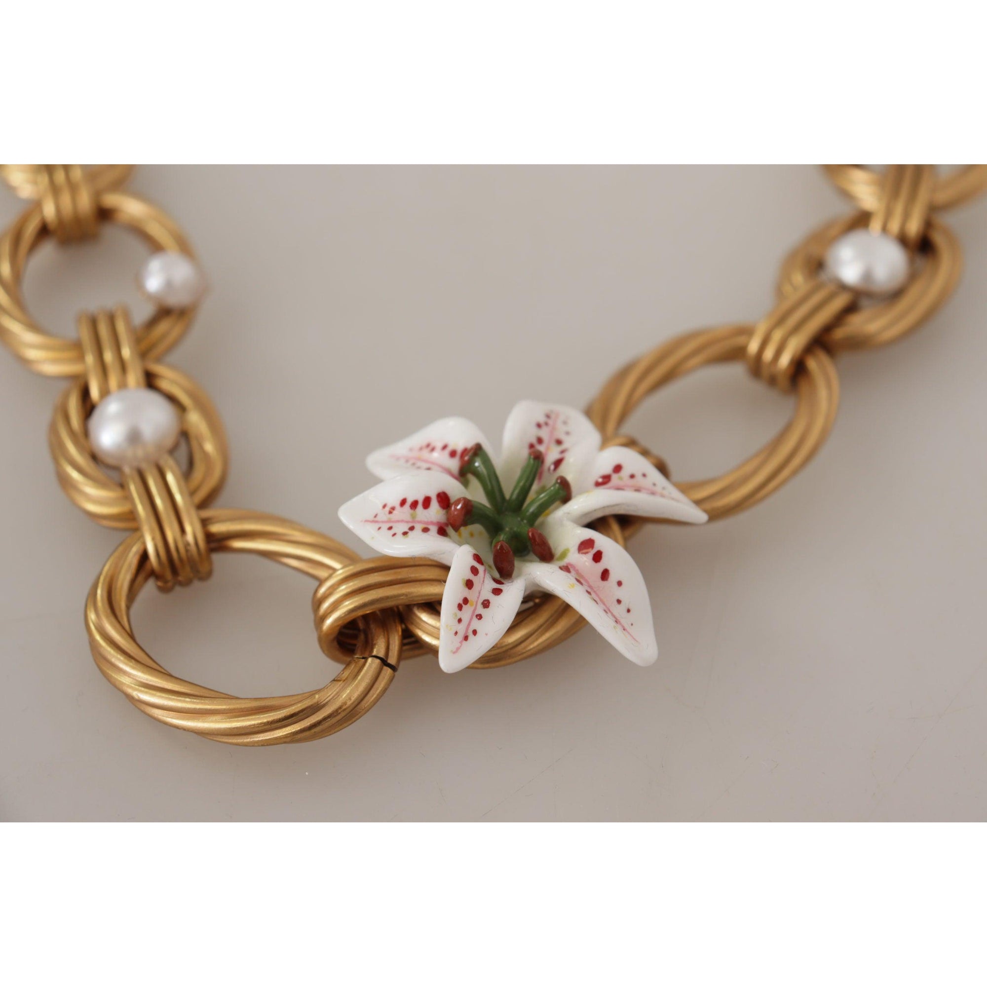 Dolce &amp; Gabbana Elegant Gold Lilly Flower Pendant Necklace