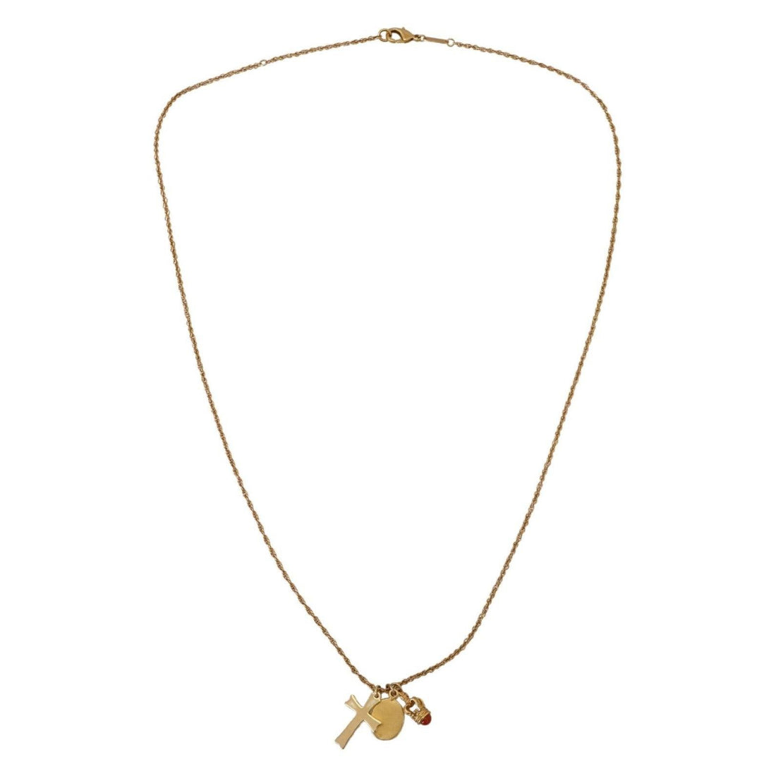 Dolce & Gabbana Elegant Gold Tone Charm Necklace with Cross Pendant