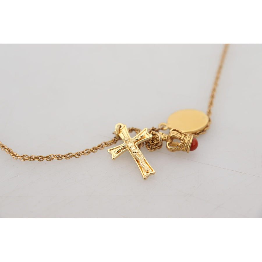 Dolce & Gabbana Elegant Gold Tone Charm Necklace with Cross Pendant