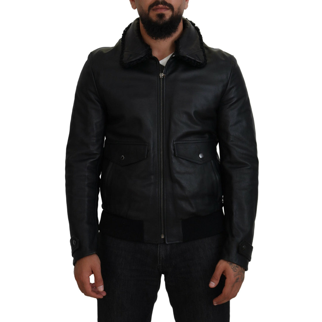 Dolce & Gabbana Chic Black Leather Silk-Lined Jacket