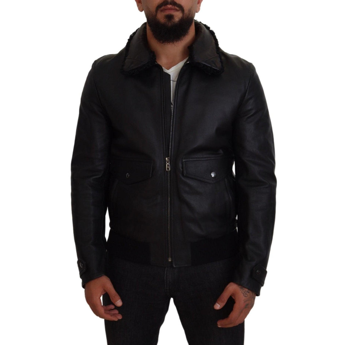 Dolce & Gabbana Chic Black Leather Silk-Lined Jacket