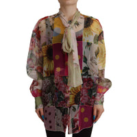 Dolce & Gabbana Multicolor Silk Ascot Collar Blouse