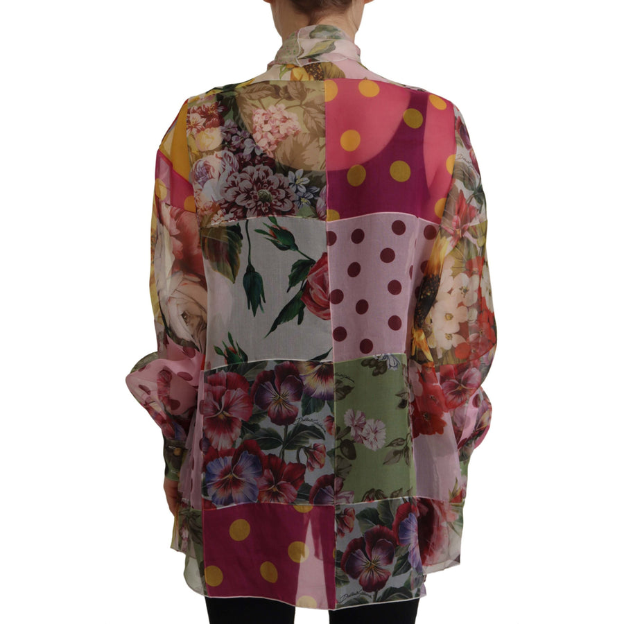 Dolce & Gabbana Multicolor Silk Ascot Collar Blouse