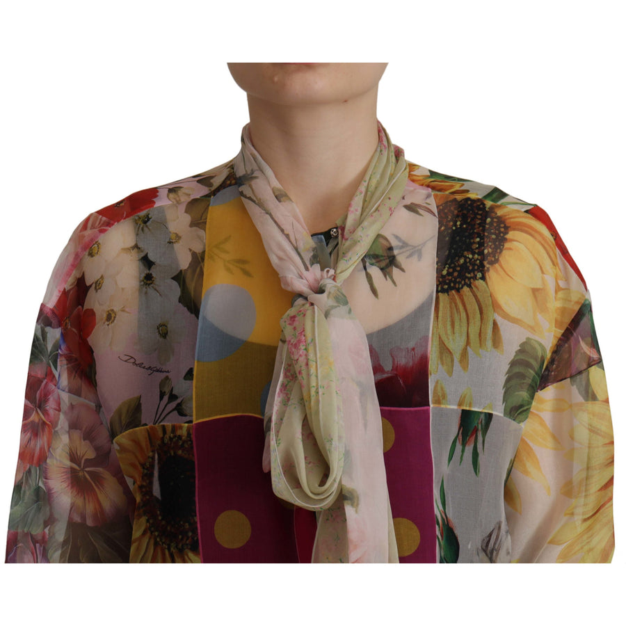 Dolce & Gabbana Multicolor Silk Ascot Collar Blouse