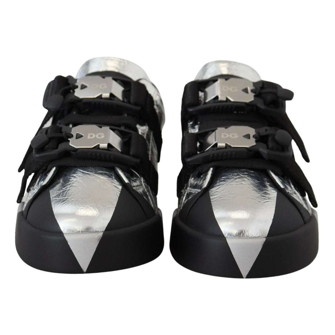 Dolce & Gabbana Exclusive Silver and Black Low Top Leather Sneakers