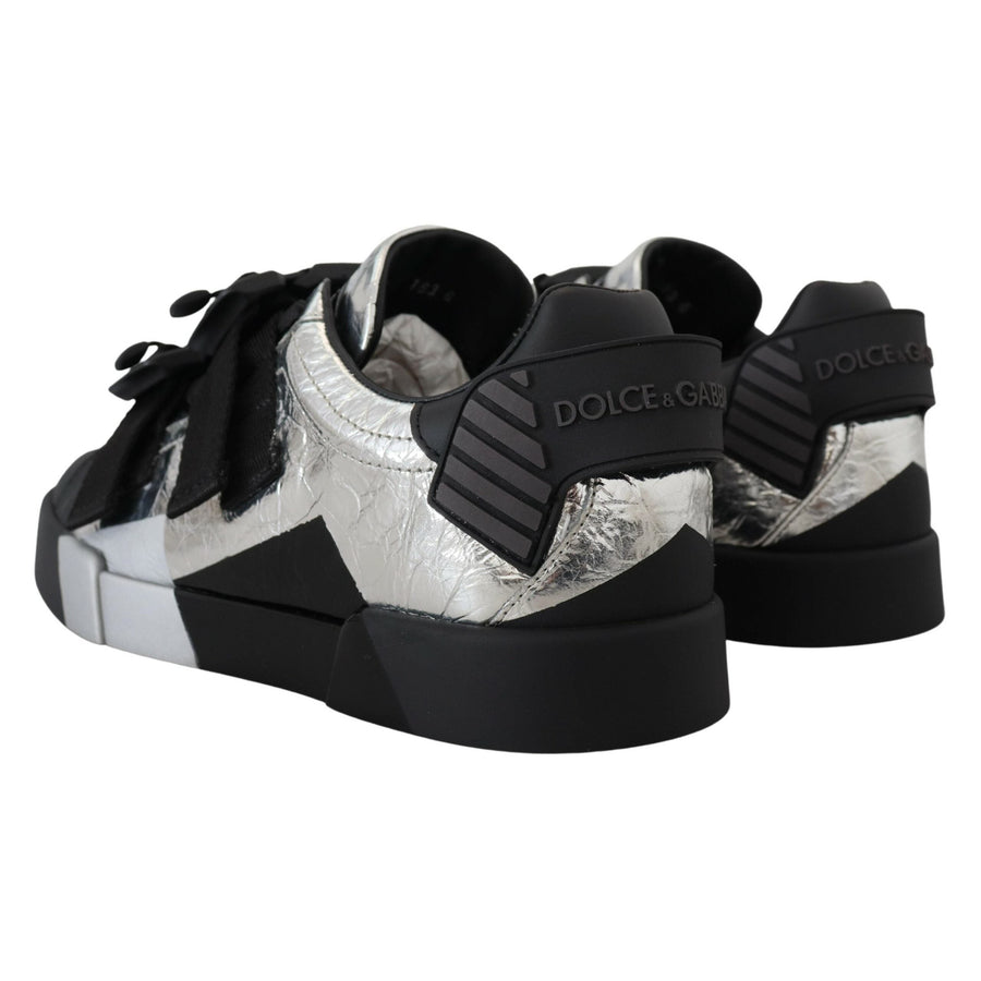 Dolce & Gabbana Exclusive Silver and Black Low Top Leather Sneakers