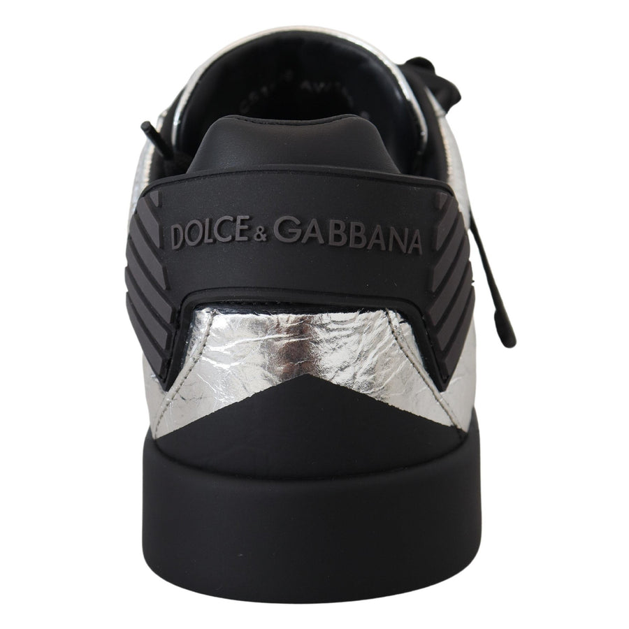 Dolce & Gabbana Exclusive Silver and Black Low Top Leather Sneakers