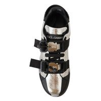 Dolce & Gabbana Exclusive Silver and Black Low Top Leather Sneakers