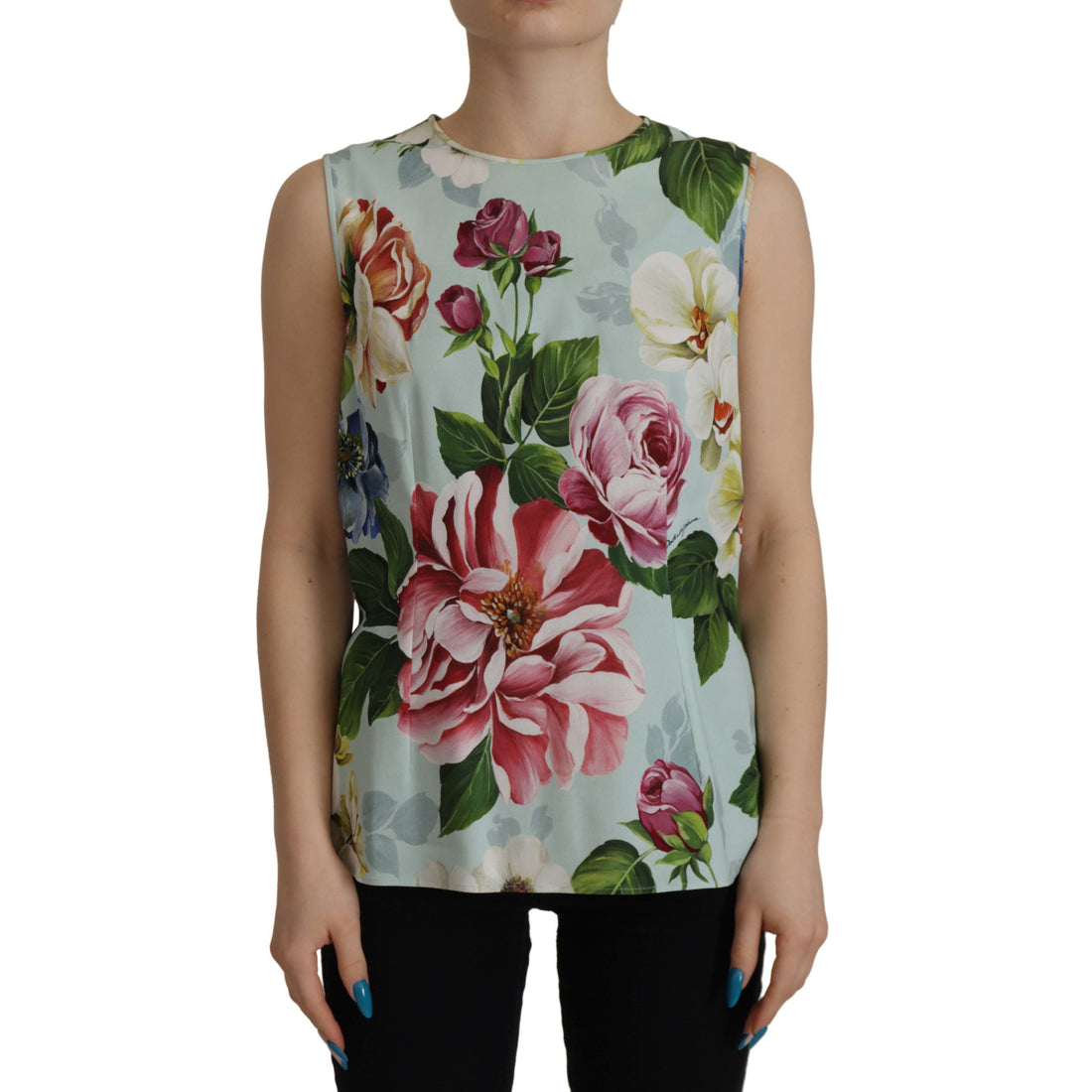 Dolce & Gabbana Chic Round Neck Sleeveless Tank with Tropical Rose Print