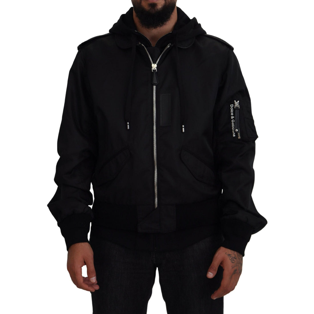 Dolce & Gabbana Sleek Black Hooded Bomber Jacket