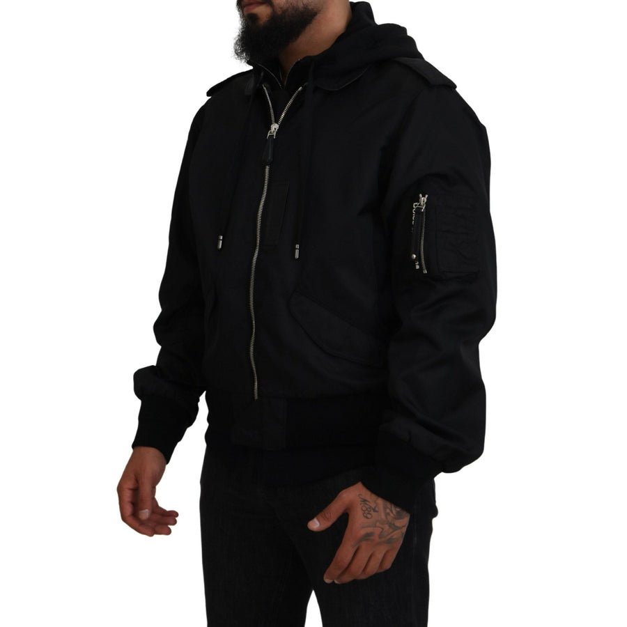 Dolce & Gabbana Sleek Black Hooded Bomber Jacket