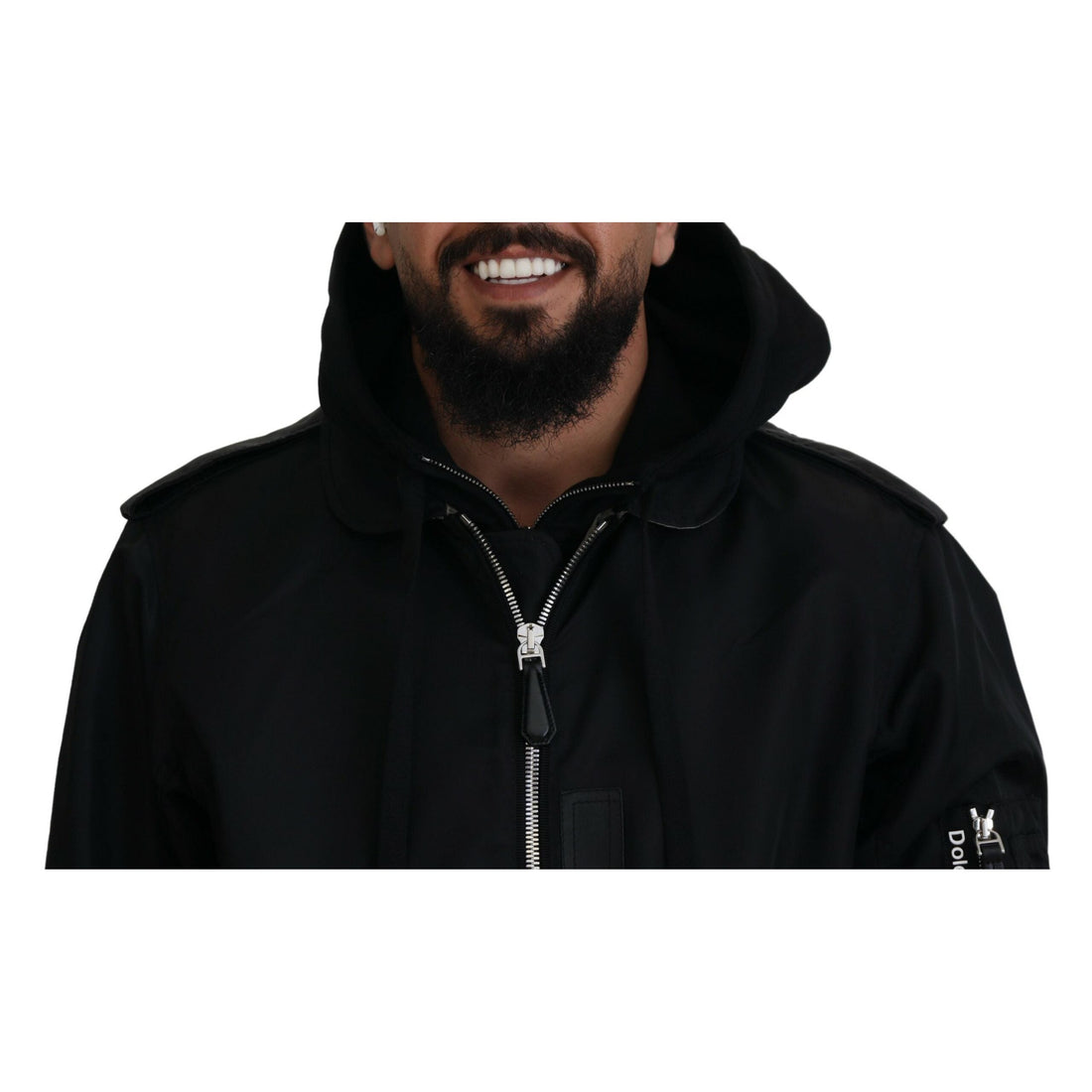 Dolce & Gabbana Sleek Black Hooded Bomber Jacket