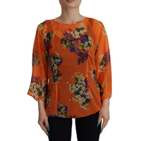 Dolce & Gabbana Elegant Floral Silk Blouse with Back Zipper