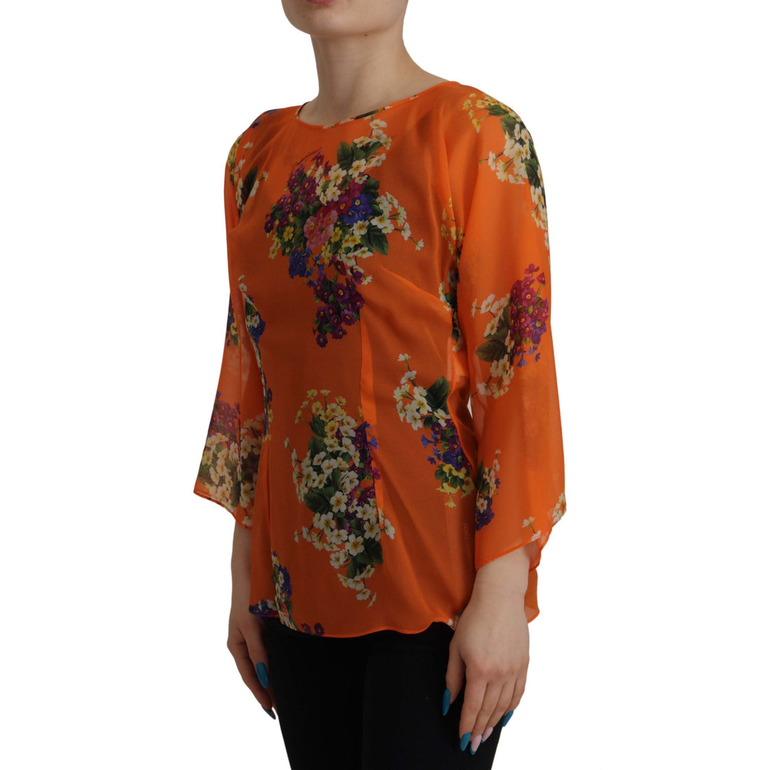 Dolce & Gabbana Elegant Floral Silk Blouse with Back Zipper