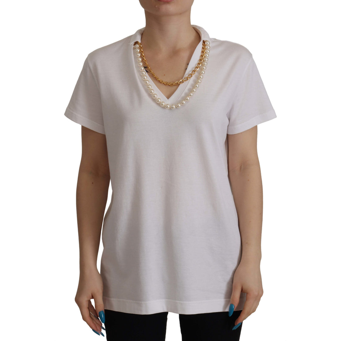 Dolce & Gabbana Stunning V-Neckline Logo Embellished Tee