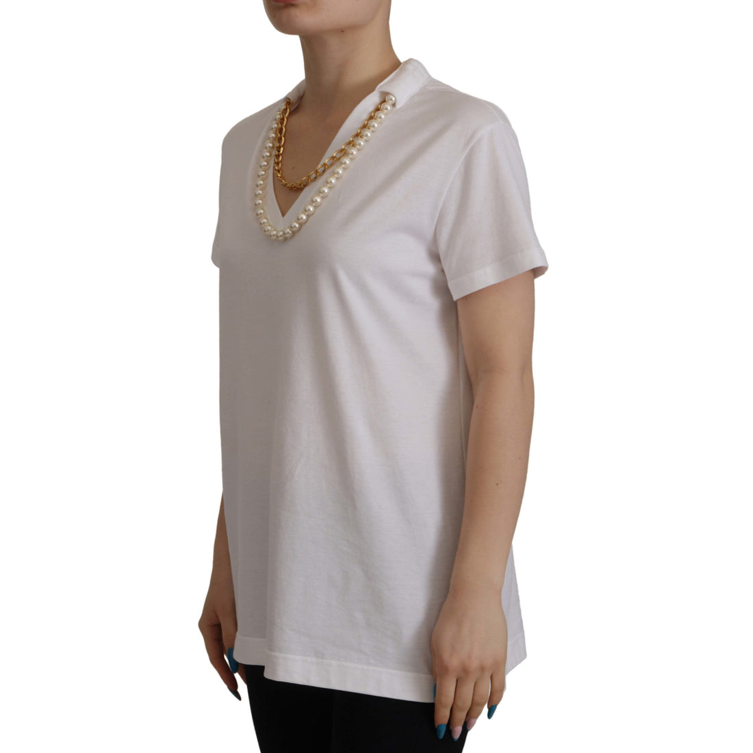 Dolce & Gabbana Stunning V-Neckline Logo Embellished Tee