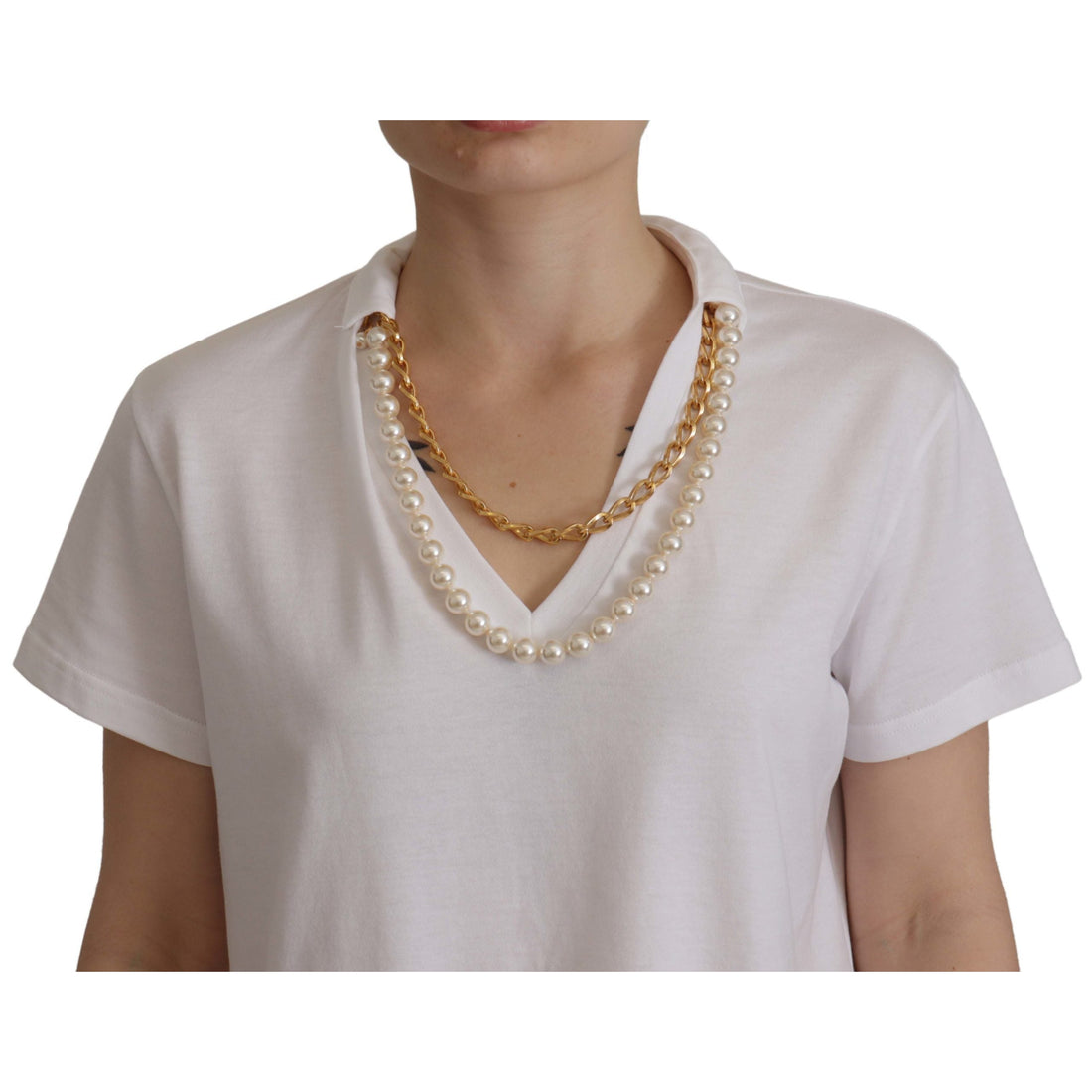 Dolce & Gabbana Stunning V-Neckline Logo Embellished Tee