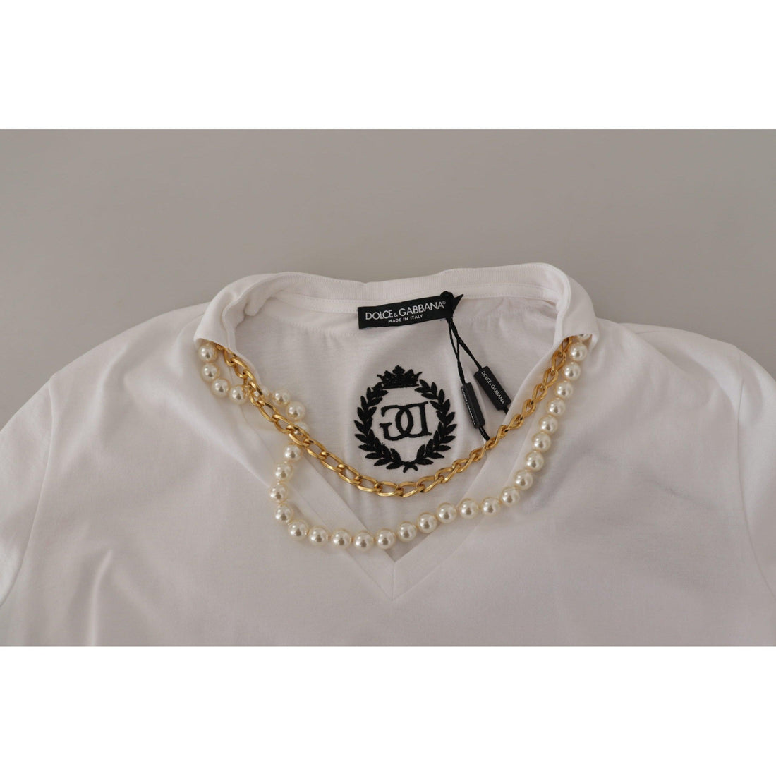 Dolce & Gabbana Stunning V-Neckline Logo Embellished Tee