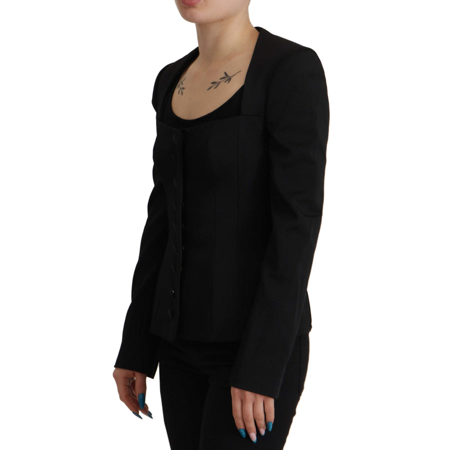 Dolce & Gabbana Sleek Black Snap Jacket with Silk Lining