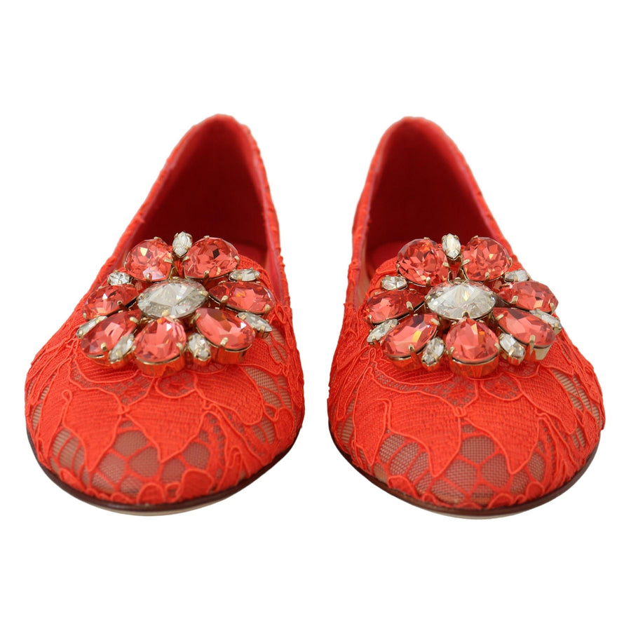 Dolce & Gabbana Elegant Lace Vally Flats in Coral Red