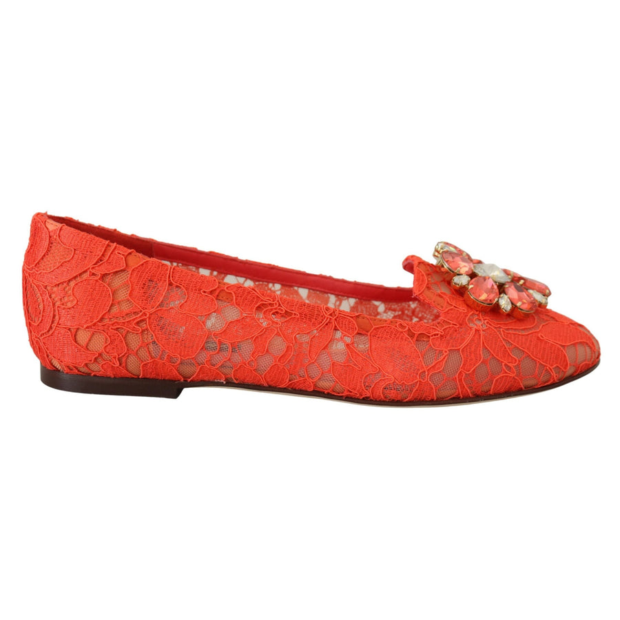 Dolce & Gabbana Elegant Lace Vally Flats in Coral Red