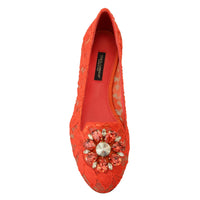 Dolce & Gabbana Elegant Lace Vally Flats in Coral Red