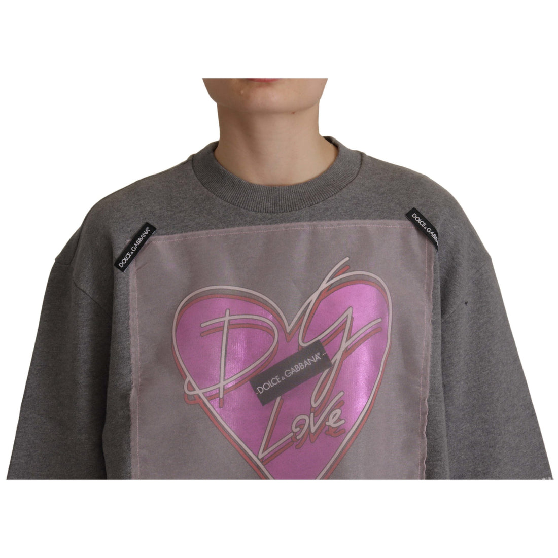 Dolce & Gabbana Chic Grey Cotton Heart Tee with Bell Sleeves