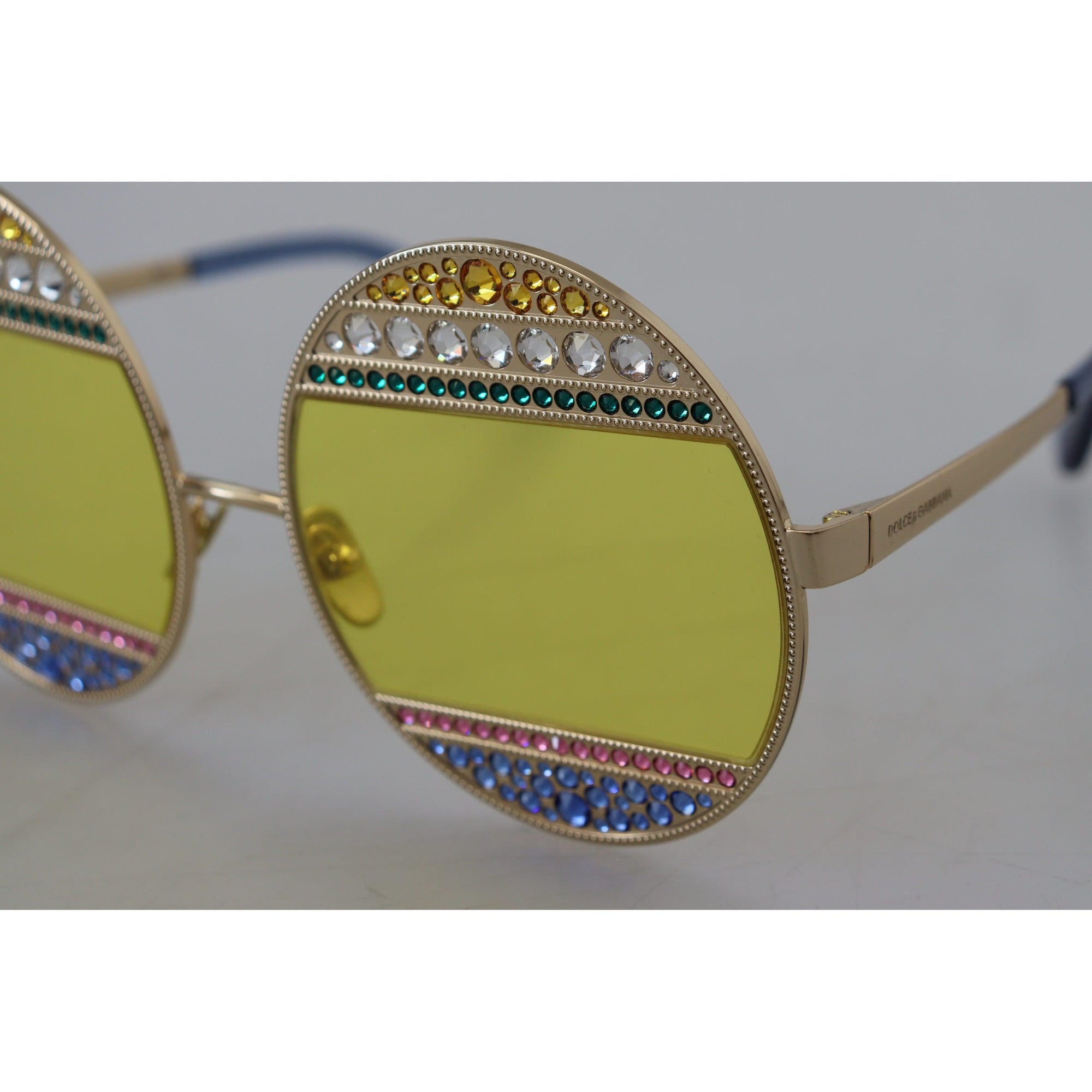 Dolce &amp; Gabbana Crystal Embellished Gold Oval Sunglasses