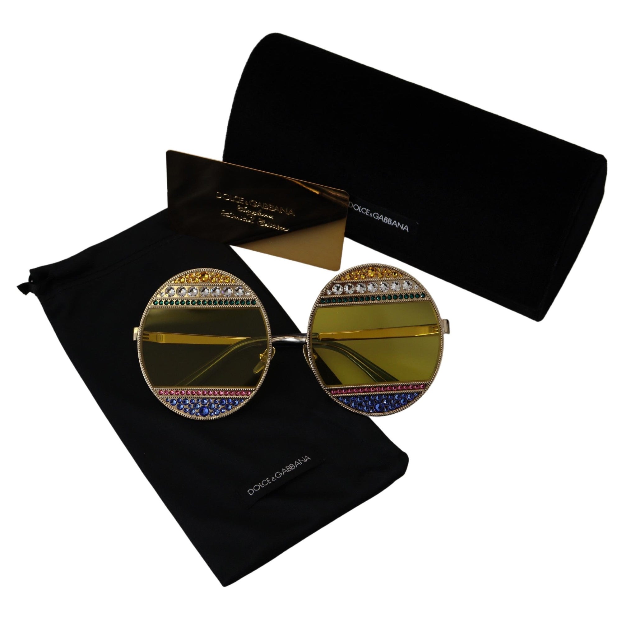Dolce &amp; Gabbana Crystal Embellished Gold Oval Sunglasses