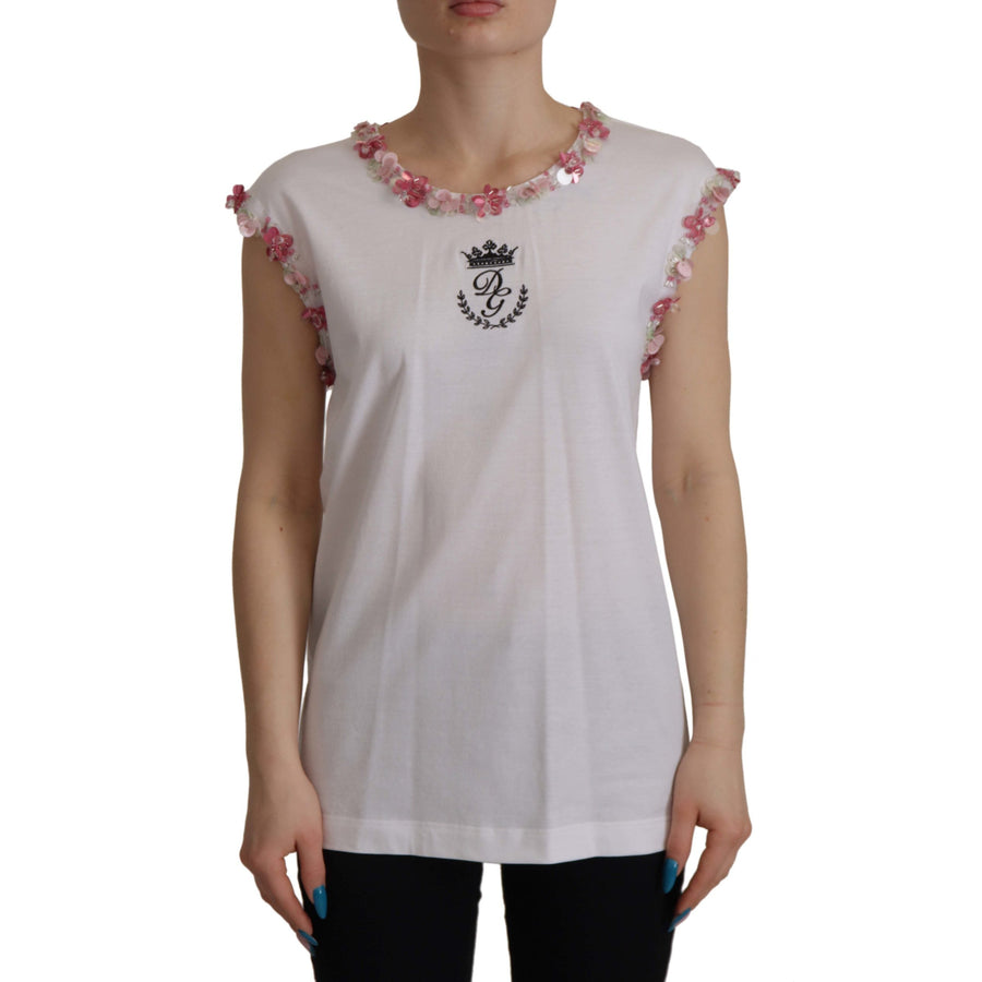 Dolce & Gabbana Chic Sequined Crown Tank Top T-Shirt