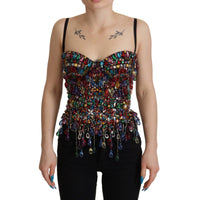 Dolce & Gabbana Multicolor Sleeveless Bustier Jeweled Spring Top