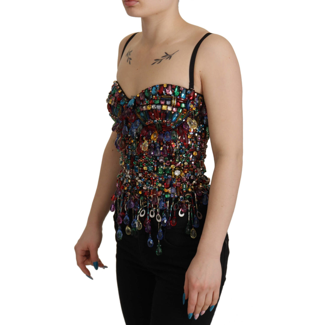 Dolce & Gabbana Multicolor Sleeveless Bustier Jeweled Spring Top