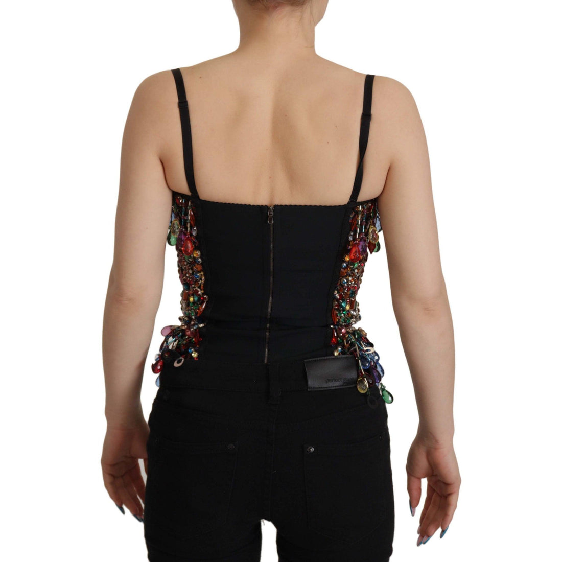 Dolce & Gabbana Multicolor Sleeveless Bustier Jeweled Spring Top