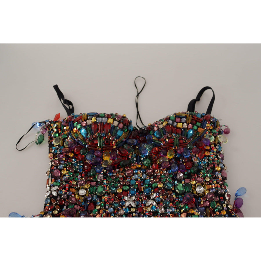 Dolce & Gabbana Multicolor Sleeveless Bustier Jeweled Spring Top