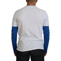 Dolce & Gabbana Blue White DNA Crewneck Pullover Sweater