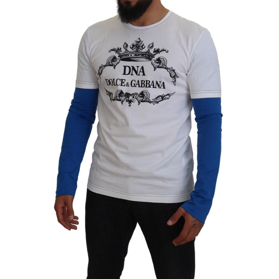 Dolce & Gabbana Blue White DNA Crewneck Pullover Sweater