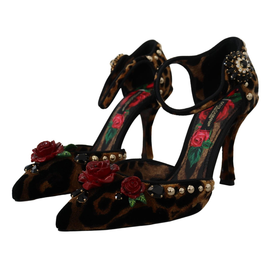 Dolce & Gabbana Brown Embellished Leopard Print Heels Shoes