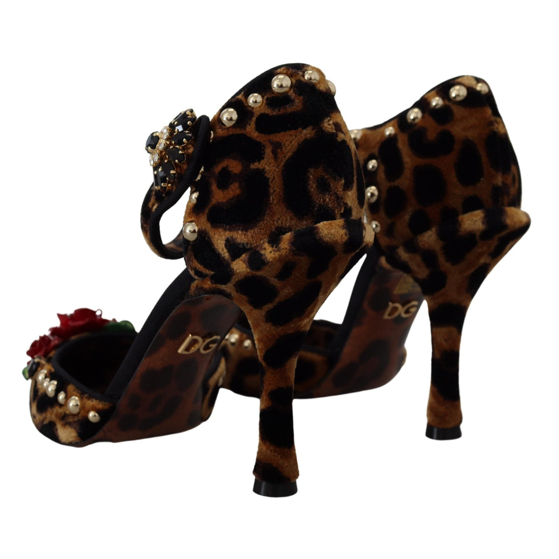 Dolce & Gabbana Brown Embellished Leopard Print Heels Shoes