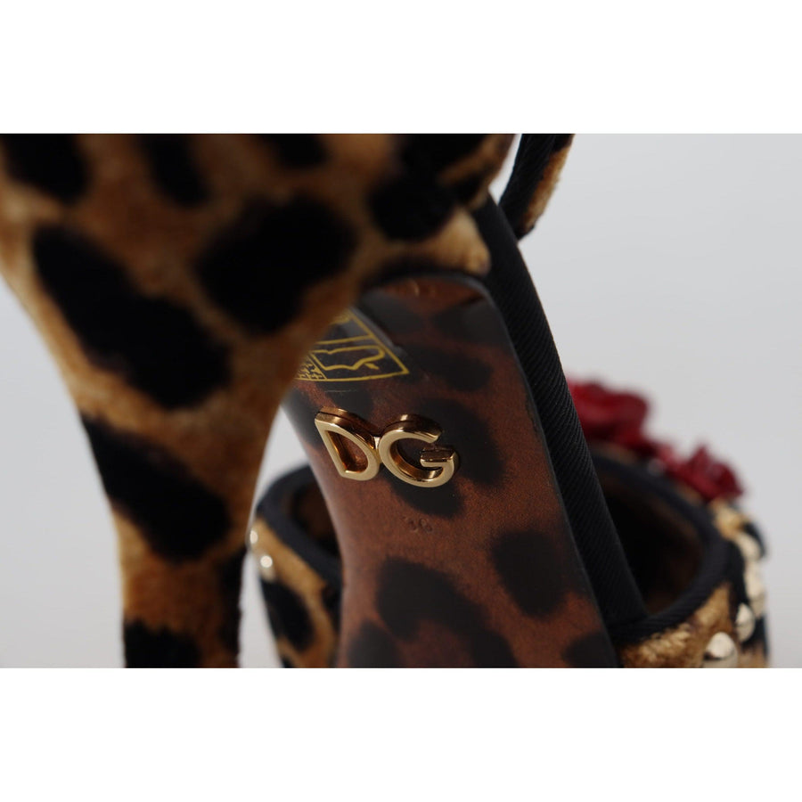 Dolce & Gabbana Brown Embellished Leopard Print Heels Shoes